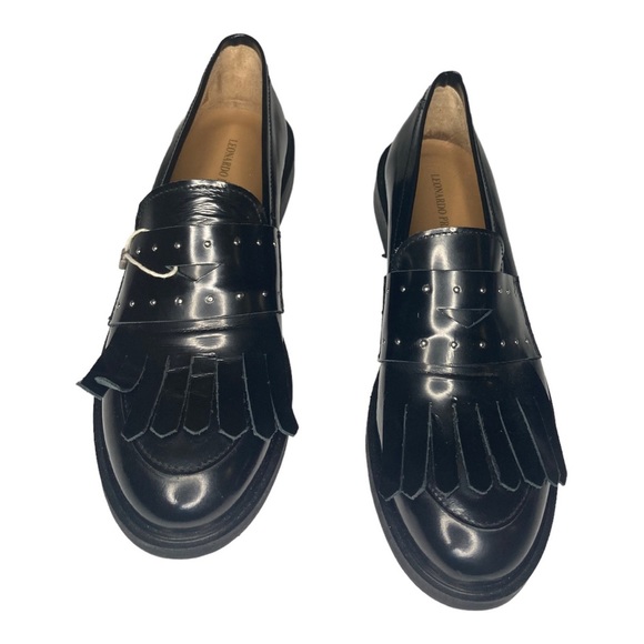 leonardo principi Shoes - LEONARDO Principi Italian Made Black Studded Fringed Loafers Size 37 ( US 7)